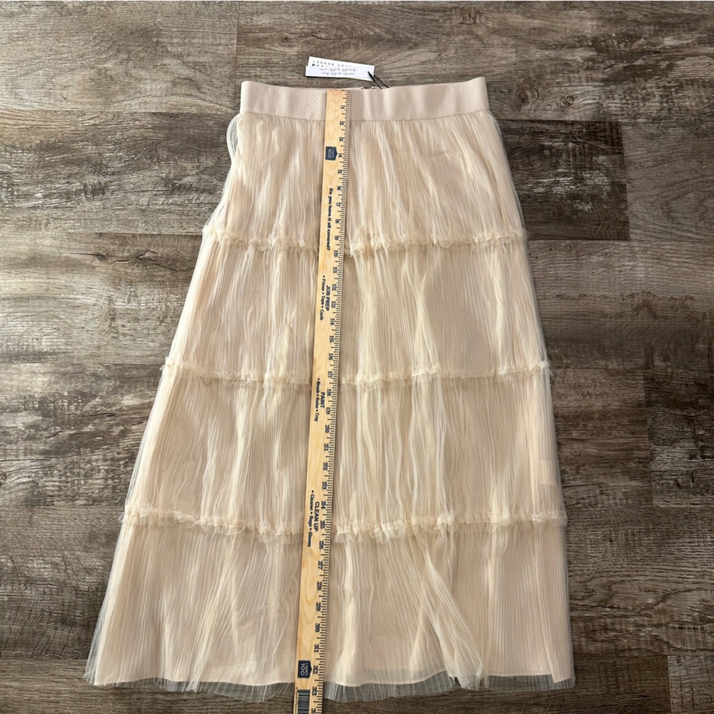 Alice +‎ Olivia Tiered Tulle Midi Skirt Champagne Beige Pleated Mesh CC104086306 - Picture 3 of 10